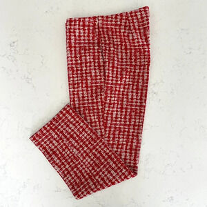 Hugo Boss Tarera1 Houndstooth Ankle Length Poly Cotton Pants Red + Cream Sz 8